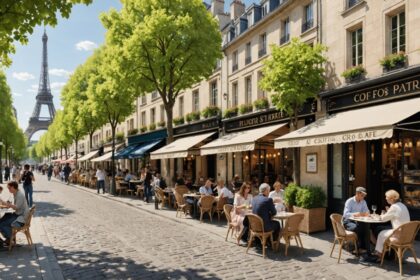 Ambiance romantique d'automne à Paris avec des feuilles colorées
