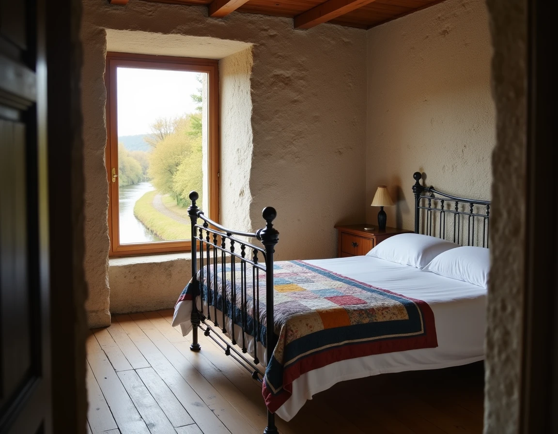 Chambre d'hôtes rustique avec vue sur le Canal de Nantes à Brest, idéale pour une étape cycliste en Bretagne