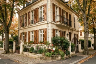 Façade typique d'une chambre d'hôtes en Val-de-Marne avec jardin fleuri et volets en bois
