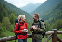 Les services offerts par un lodge : découvrez les prestations et activités Couple souriant en randonnée dans la nature