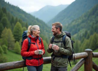 Les services offerts par un lodge : découvrez les prestations et activités Couple souriant en randonnée dans la nature