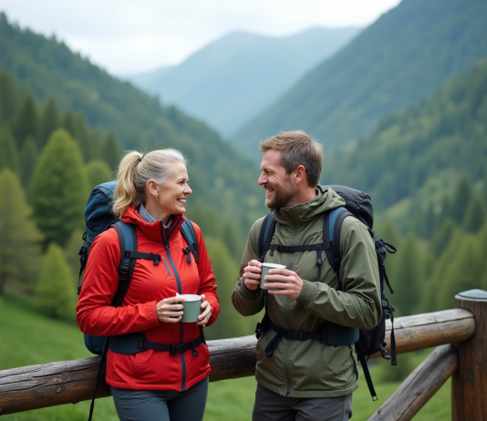 Les services offerts par un lodge : découvrez les prestations et activités Couple souriant en randonnée dans la nature