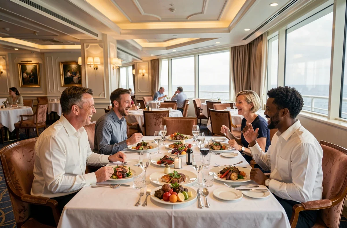 Passagers profitant d'un dîner gastronomique à bord d'un paquebot Costa Croisières lors d'un tour du monde