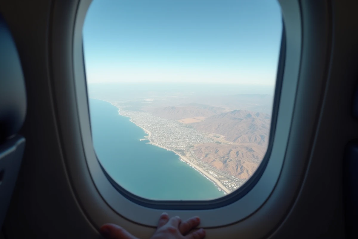 Vue depuis le hublot d'un avion survolant la Californie entre Los Angeles et San Francisco