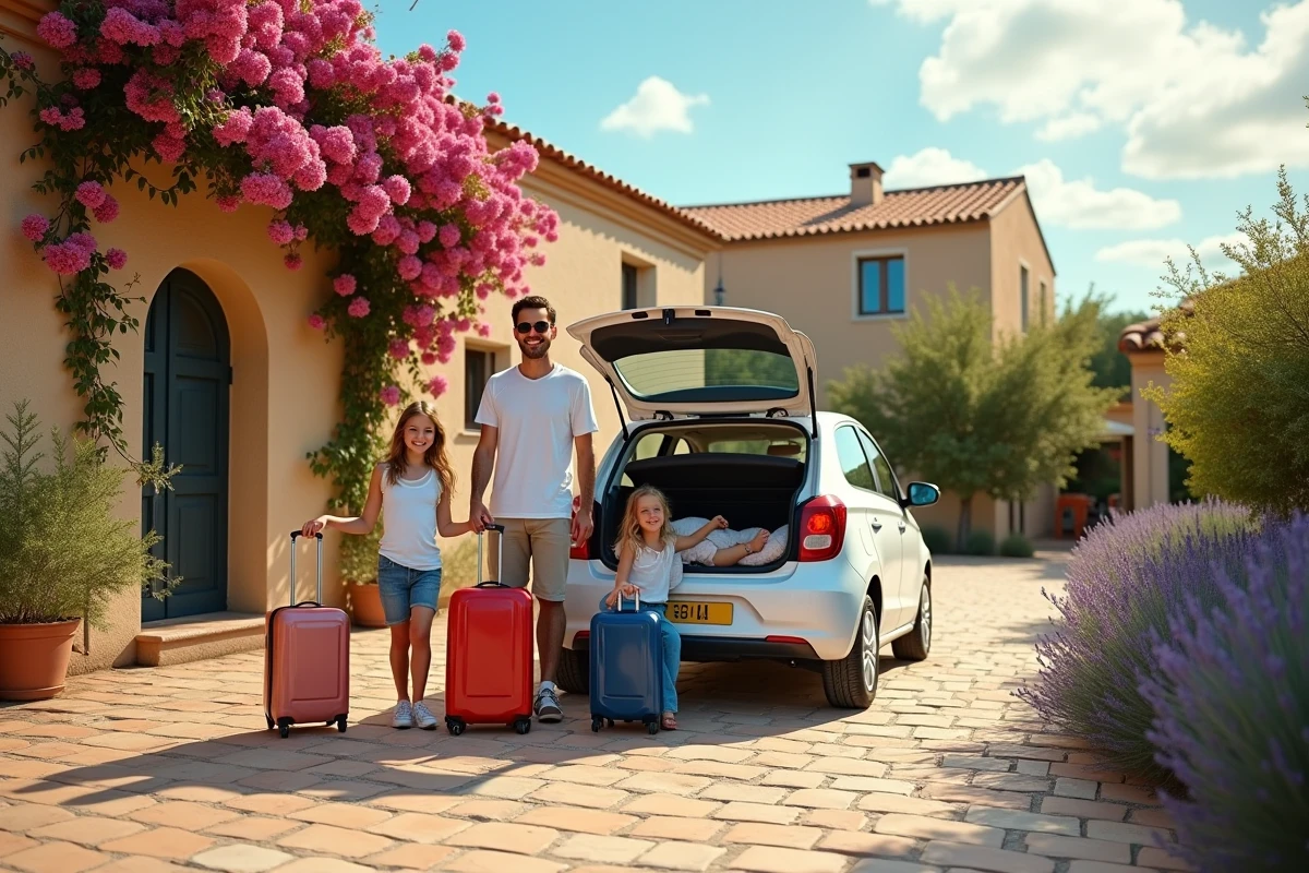 Famille arrivant dans une villa de vacances louée en dernière minute dans le sud de la France