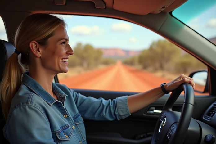 femme-automobile-australie Femme souriante au volant d'une voiture en Australie