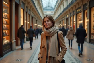 Femme élégante dans la galerie Vivienne à Paris