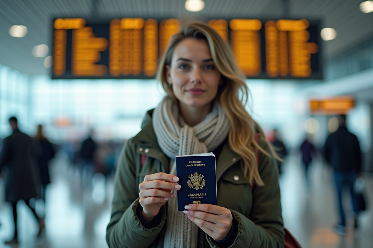 Femme tenant son passeport à l