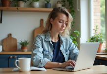 Vol Ryanair pas cher : quel jour réserver ? Jeune femme cherchant des vols en ligne sur son ordinateur portable