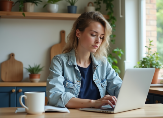 Vol Ryanair pas cher : quel jour réserver ? Jeune femme cherchant des vols en ligne sur son ordinateur portable