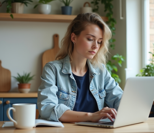 Vol Ryanair pas cher : quel jour réserver ? Jeune femme cherchant des vols en ligne sur son ordinateur portable