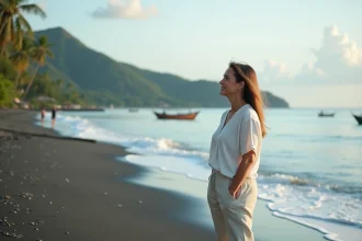 Femme détendue sur la plage de Lovina en Bali