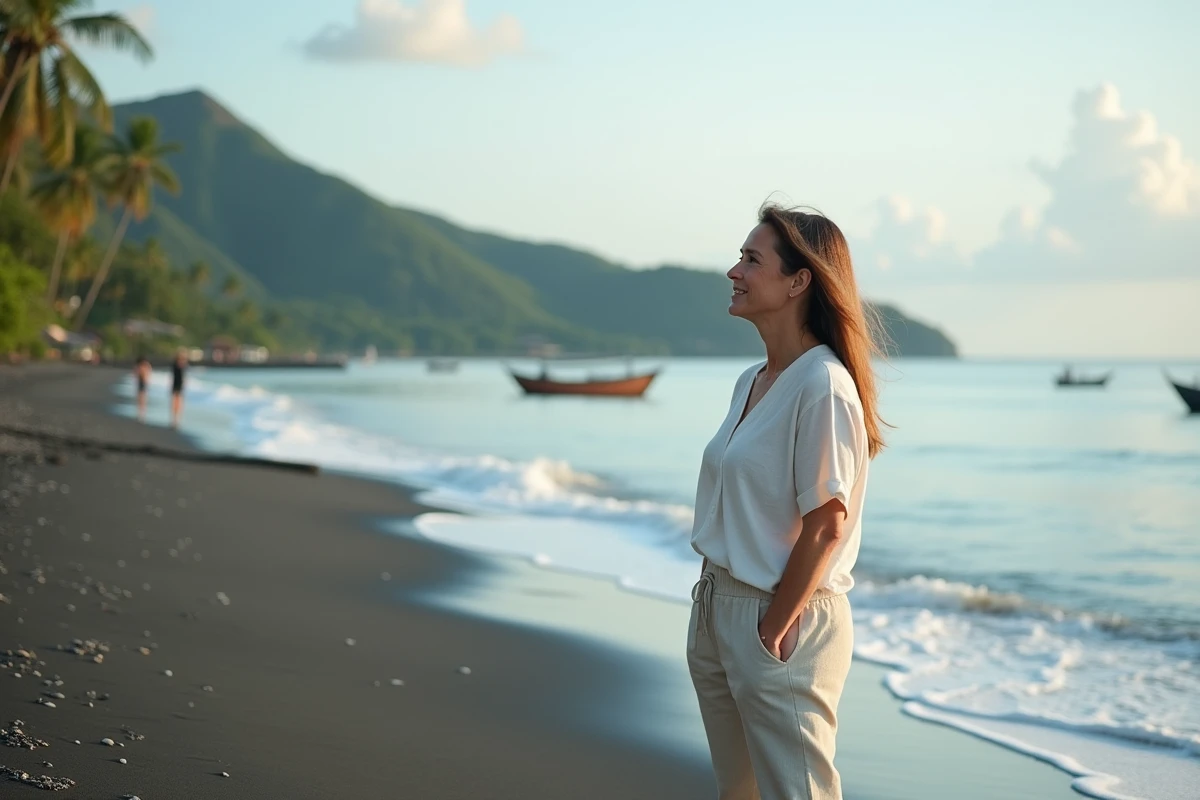 Femme détendue sur la plage de Lovina en Bali