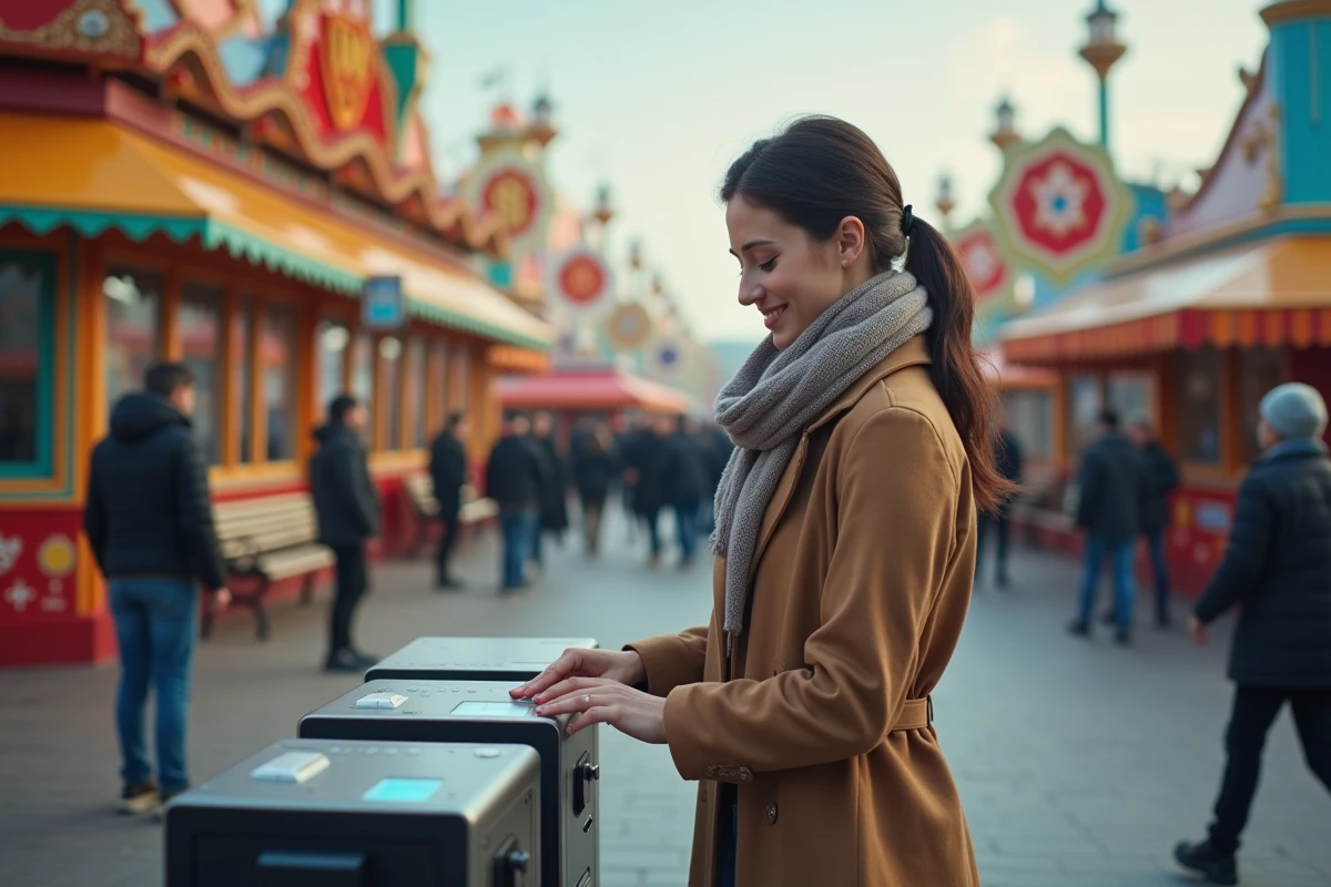 Jeune femme scannant un ticket dans un parc d