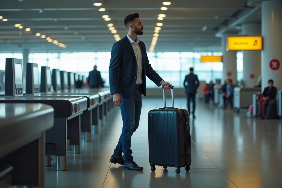 Jeune homme dépose sa valise à l