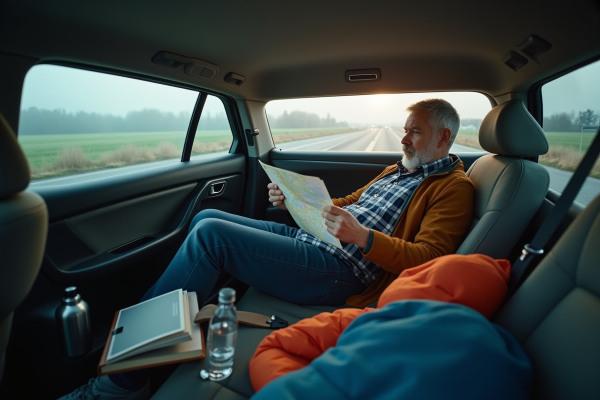 Homme lisant une carte dans une voiture en Belgique
