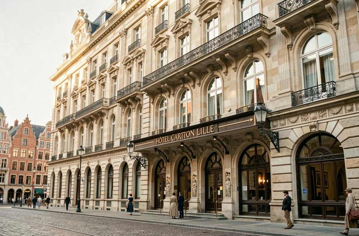 Façade Belle Époque ornementée de l'Hôtel Carlton Lille sur la Grand Place avec balcons en fer forgé