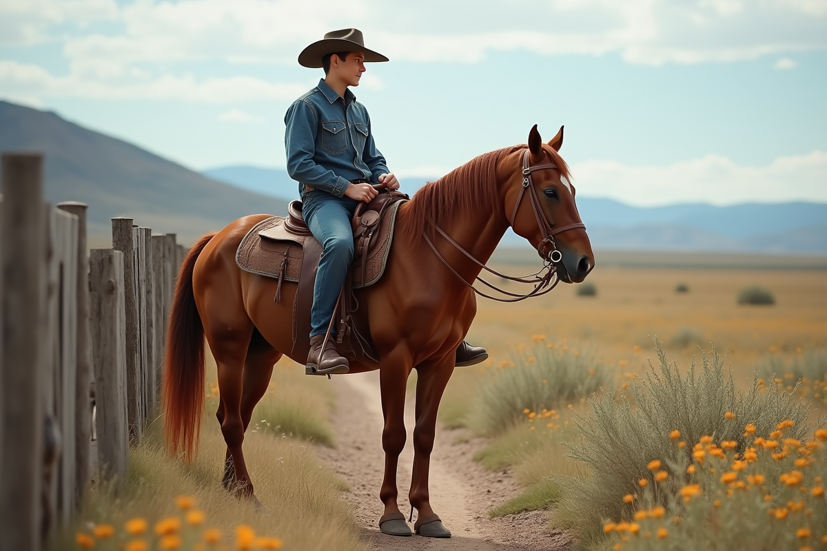 Jeune cavalier en repos près de son cheval