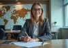 Enregistrer à l’étranger : lieux et étapes essentiels pour les formalités Jeune femme en consulat remplissant des documents officiels