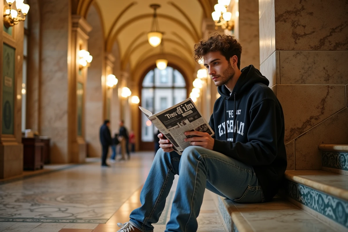 Jeune homme dans le lobby du Woolworth Building