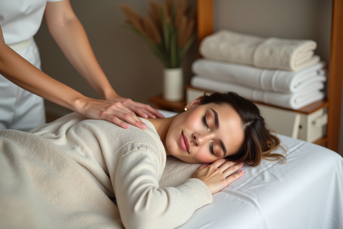 Femme recevant un massage dans un spa calme