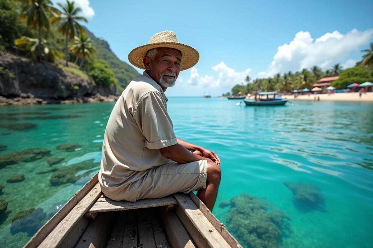 Pêcheur local sur son bateau près de Padangbai sous l
