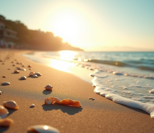 Matin serein à la plage d'Agay avec soleil doré et vagues méditerranéennes