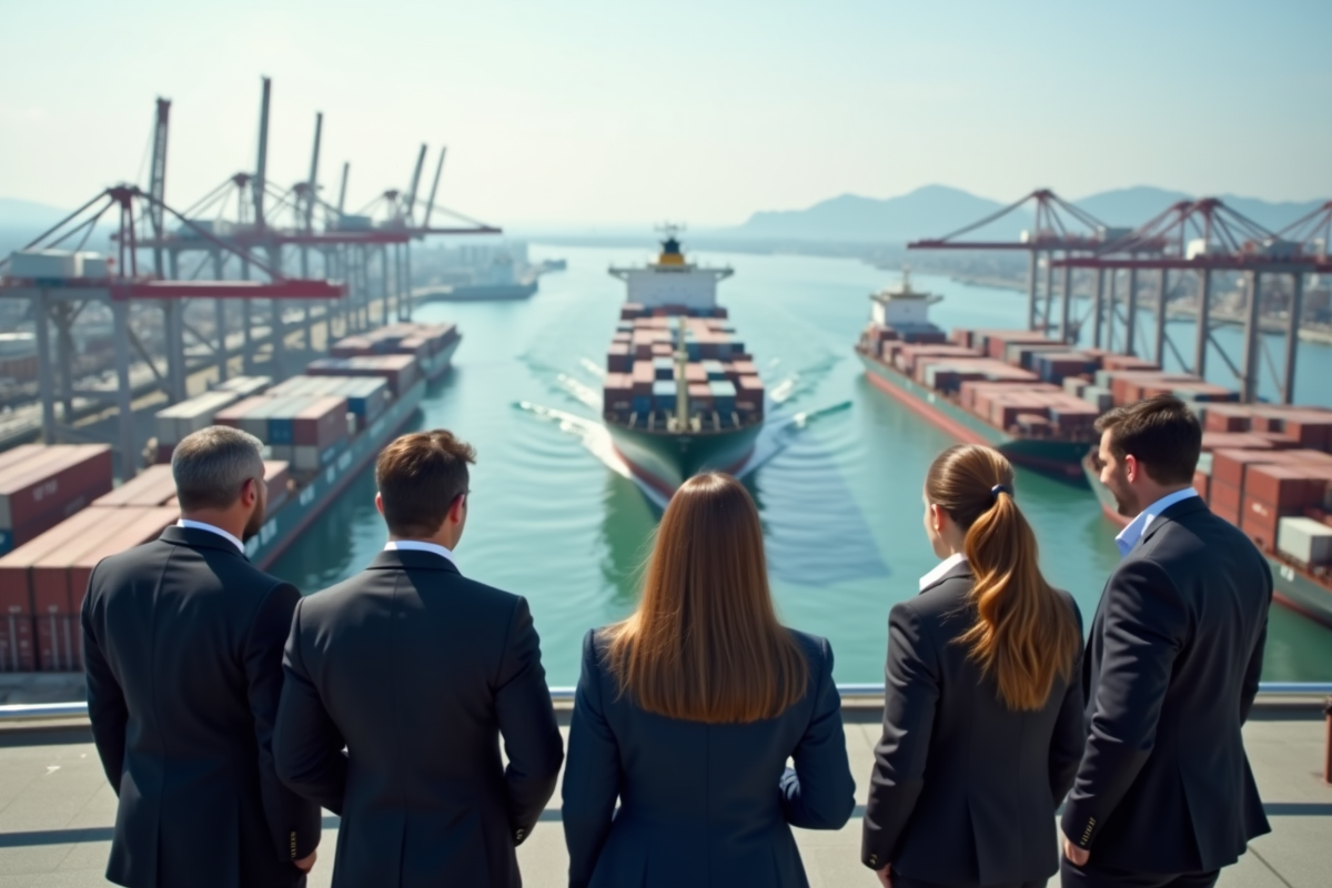 Groupe de professionnels du port observant les navires