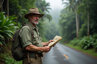 Homme en randonnée dans la forêt amazonienne