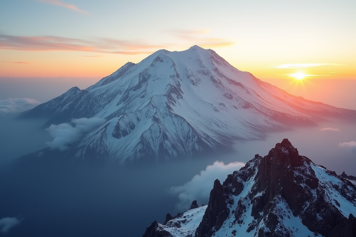 Sommet enneige de Kilimanjaro au lever du soleil